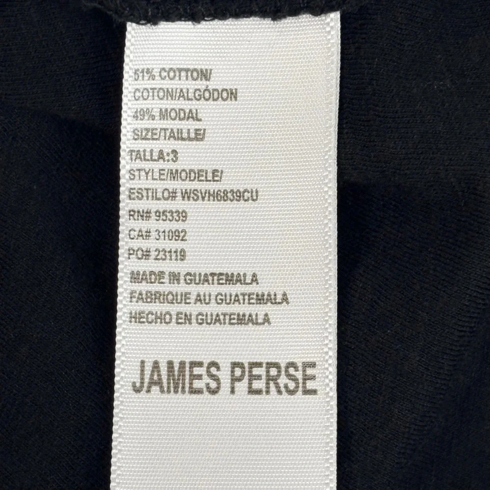 Standard James Perse T Shirt Dress Black Midi Roll Sleeve Side Slit Lined Sz 3/L - Picture 9 of 10